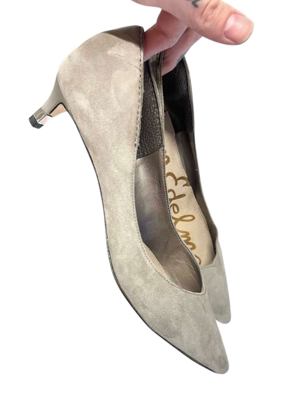 Sam Edelman Taupe Suede Pointed Toe Kitten Heel Pumps